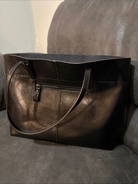 Classic Black Leather Tote Bag by